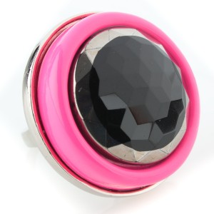 Hot Pink Bullseye vintage glass button cocktail ring by Confection Jewels